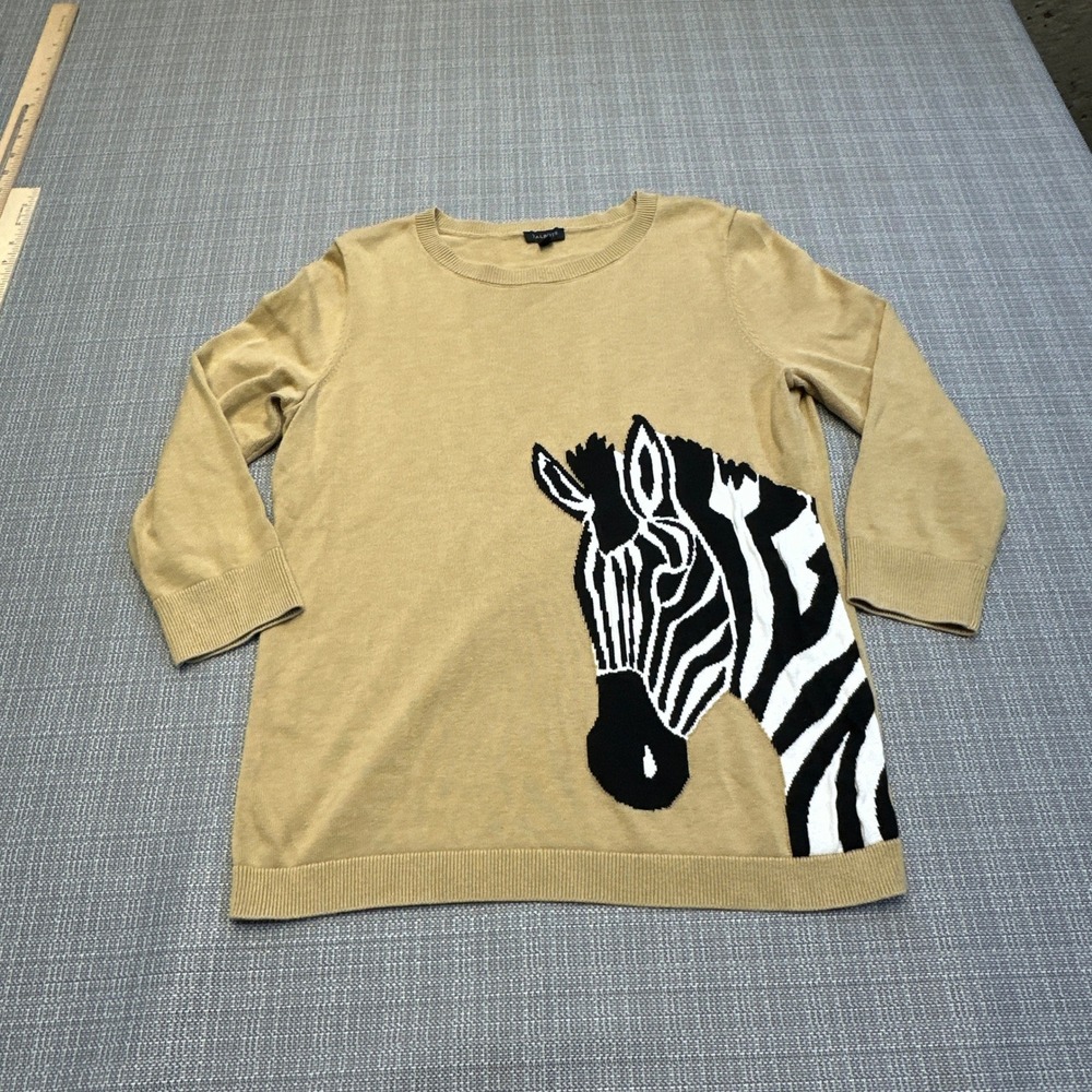 Talbots Zebra Sweater Medium Pullover Novelty Top Preppy Animal‎ Safari
